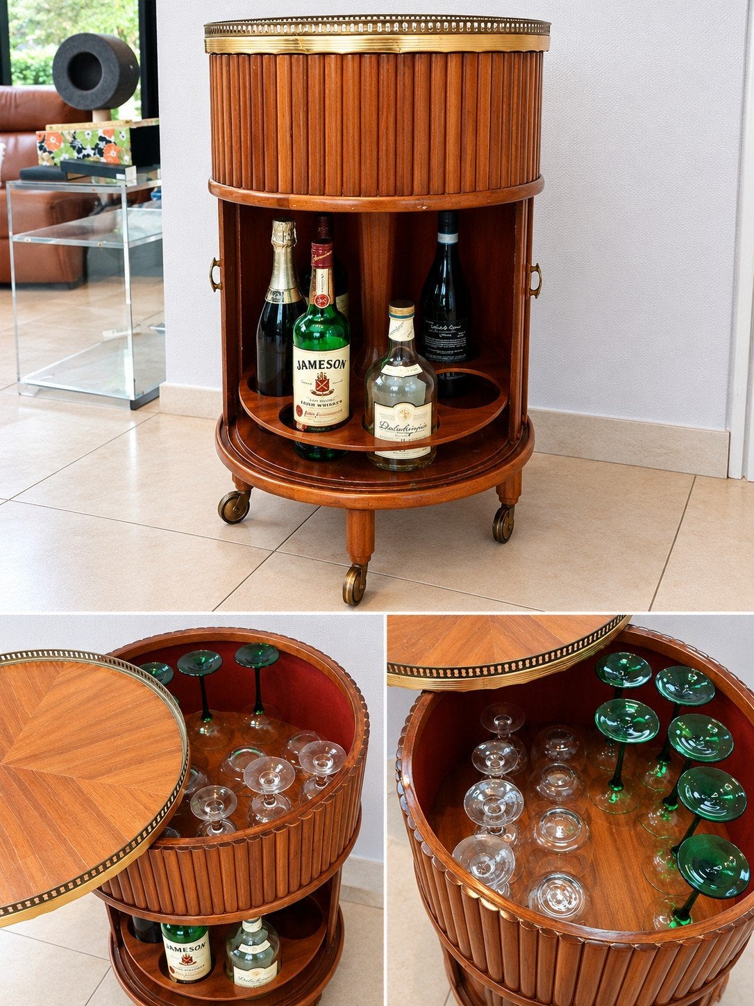 Vintage design 'drum' barmeubel – Italiaans modernisme jaren, Huis en Inrichting, Ophalen, Gebruikt