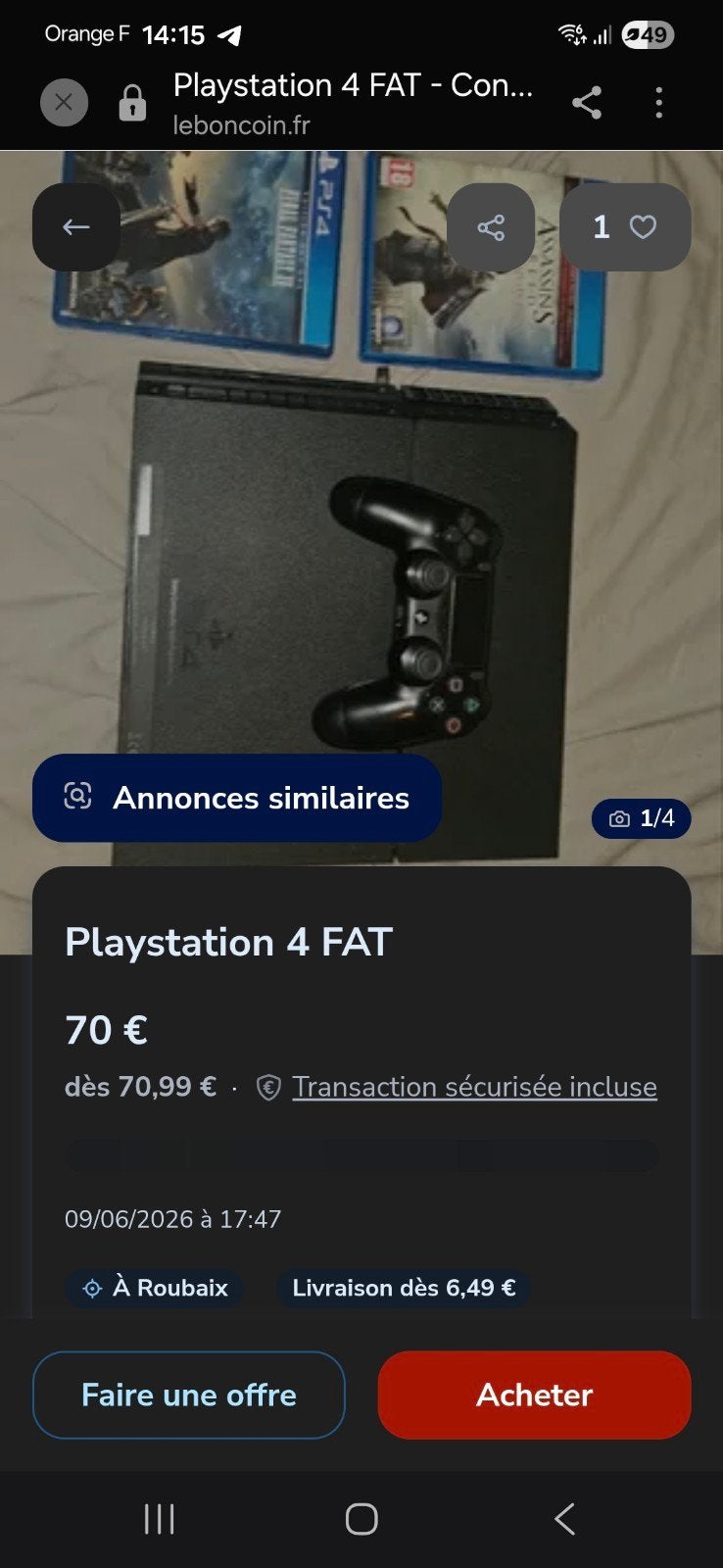 Coonsole PlayStation 4 + 2 jeux, Enlèvement