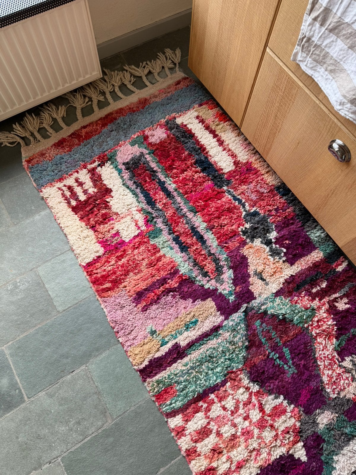 Prachtig kleurrijk Berber vloerkleed/loper, Ophalen, Zo goed als nieuw, Crème