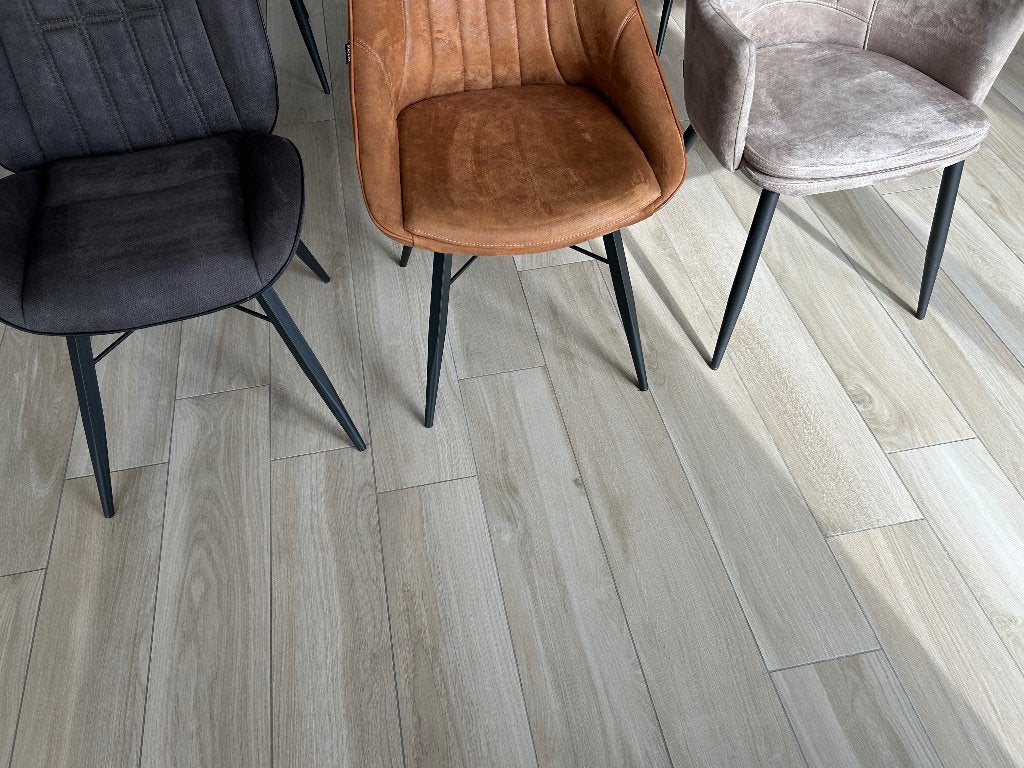 Set van 6 stoelen in industriële stijl, Huis en Inrichting, Stoelen, Zo goed als nieuw, Vijf, Zes of meer stoelen, Stof, Grijs