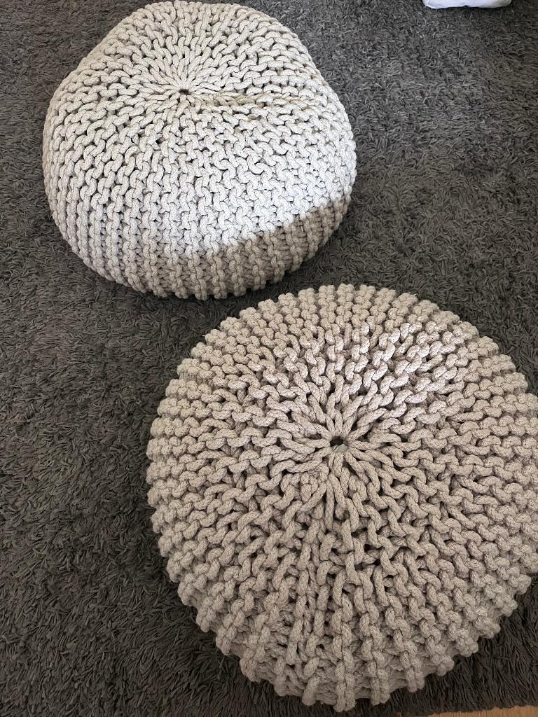 Pouf en coton beige gris  2 exemplaires, Enlèvement, Comme neuf, Beige, Pouf