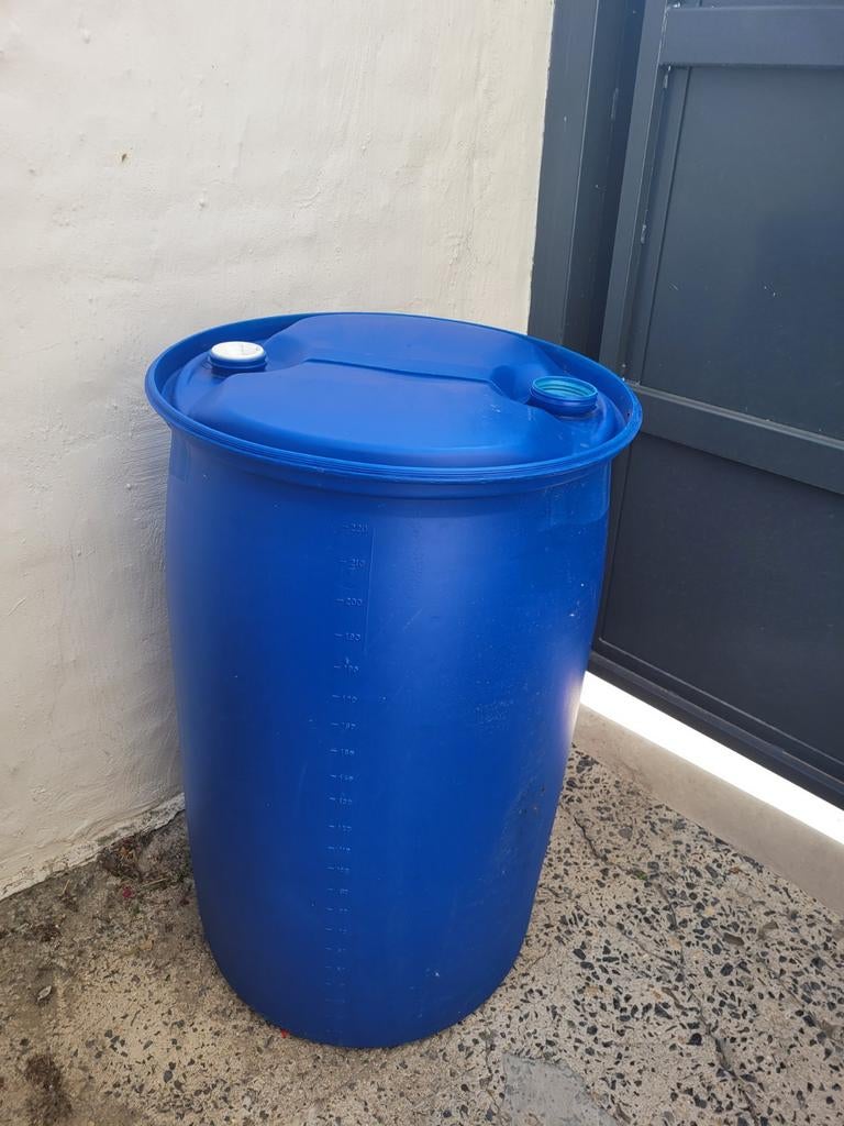 bidon bleu fut plastique 220 l, Jardin & Terrasse, Barils de pluie, Enlèvement