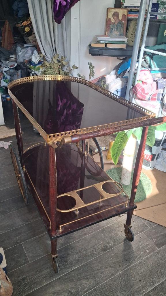 Desserte Bar Vintage Chariot Italien - acajou et laiton, Enlèvement
