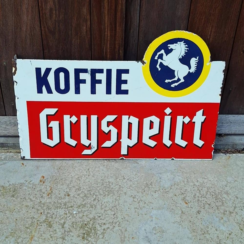Tof dubbelzijdig emaille reclamebord voor KOFFIE Gryspeirt., Ophalen of Verzenden, Gebruikt, Reclamebord