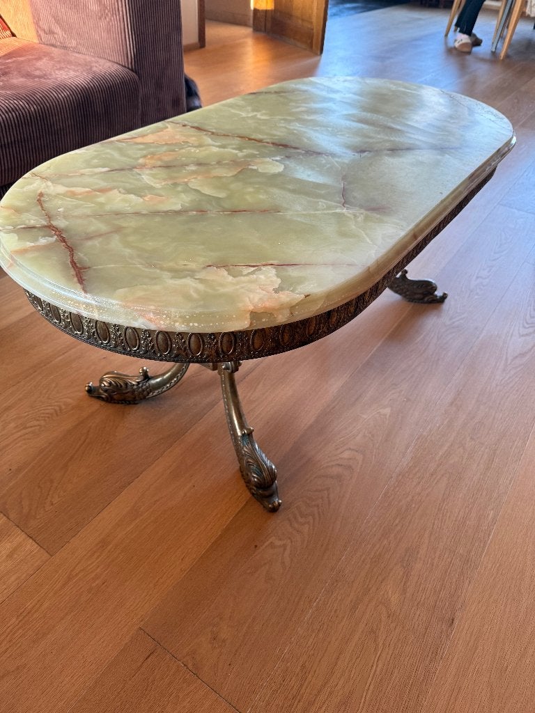 Table basse vintage en onyx et métal doré, Antiquités & Art, Enlèvement