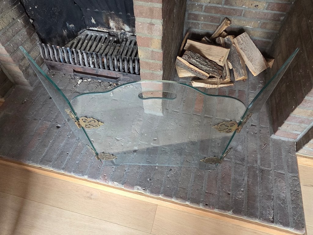 Pare-feu de cheminée en verre trempé et laiton, Enlèvement, Utilisé, Cheminée au bois