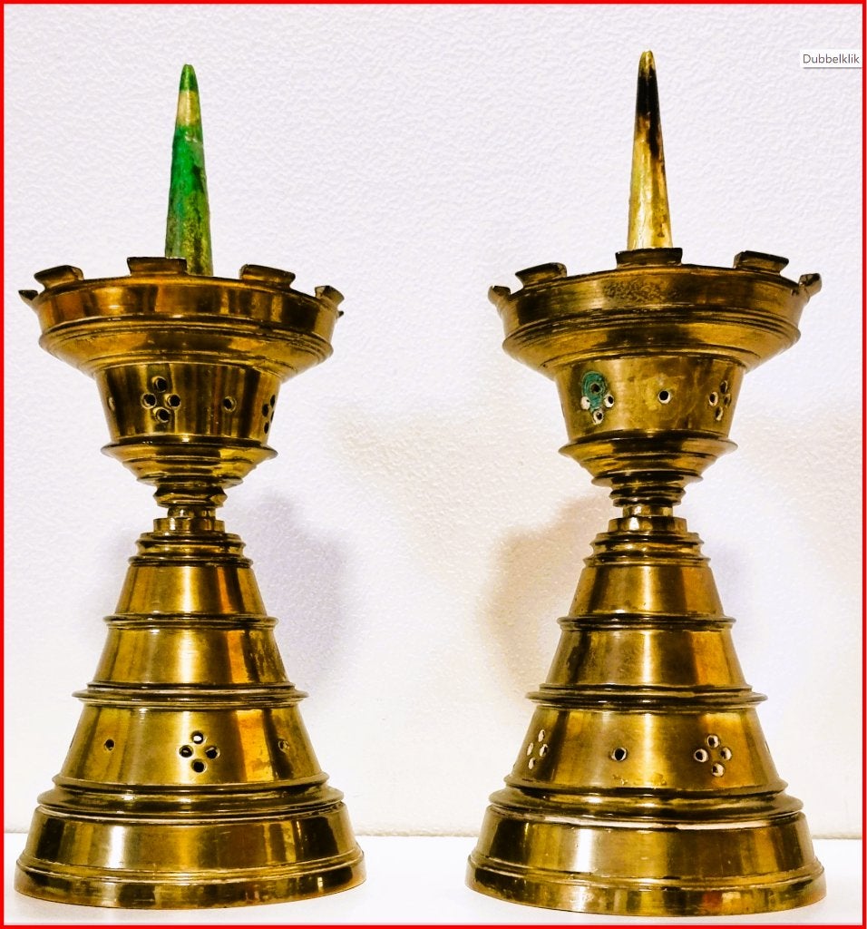Massief bronzen Kandelaars met 9 kantelen., Antiek en Kunst, Ophalen of Verzenden, Brons