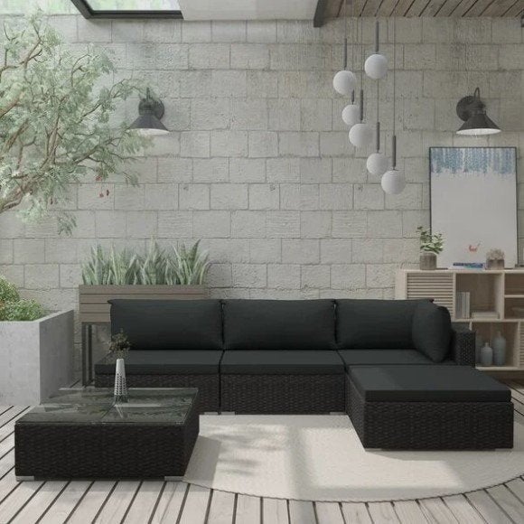 5-delige tuinset • nieuwstaat • antraciet/zwart, Ophalen, 5 zitplaatsen, Kunststof, Bank