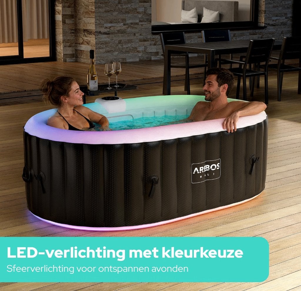 Opblaasbare Jacuzzi voor 2 Personen – LED Verlichting NIEUW!, Tuin en Terras, Ophalen of Verzenden, Nieuw, Filter, Opblaasbaar