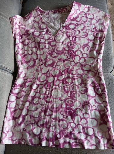 Tunique blanc / rose col V ( L / XL), Kleding | Dames, Blouses en Tunieken, Ophalen of Verzenden, Gedragen, Maat 42/44 (L), Wit
