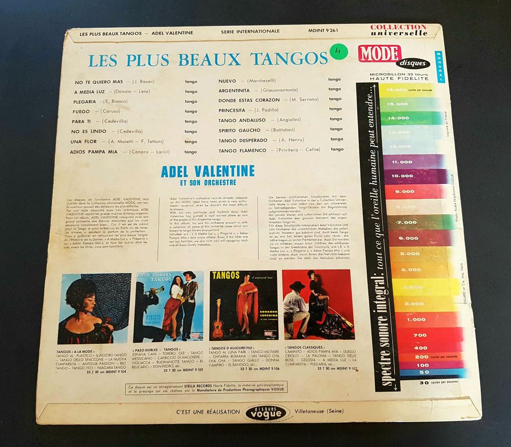Vinyle 33T 1965 rare, Les plus beaux Tangos, Adel Valentine, Limited edition, 10 inch, Zo goed als nieuw, 1960 - 1969