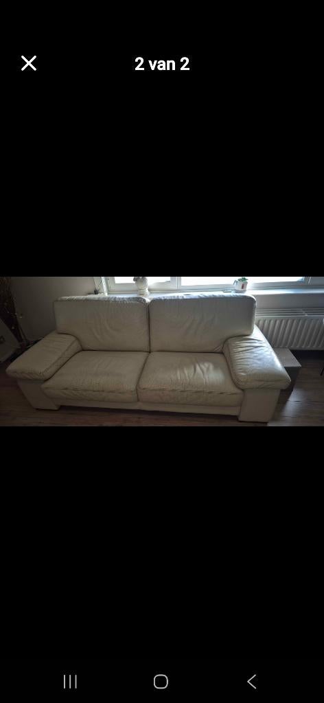 lederen salon beige 3 + 2 zit GRATIS, Ophalen, Gebruikt, Lederen