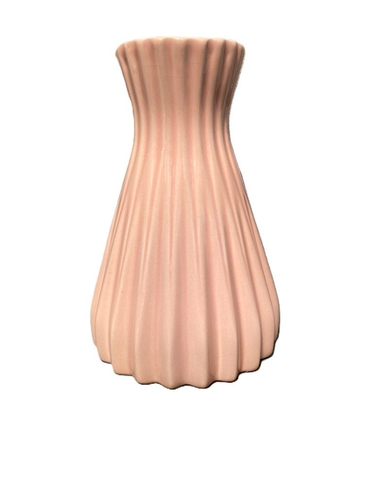 Geribbelde Vaas – Oudroze Keramiek – 17 cm – NIEUW, Met patroon/structuur, Nieuw, Ophalen of Verzenden, Roze
