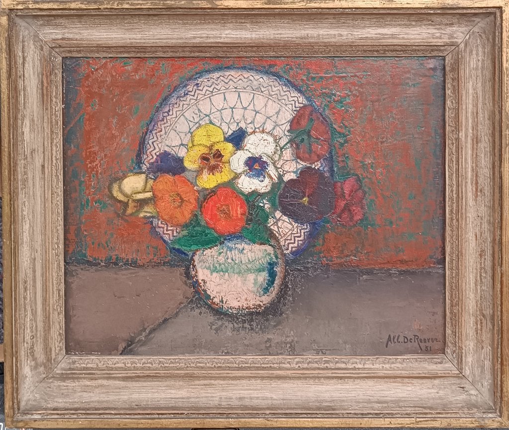 Albert De Roover (1892-1978): Bloemenstilleven (O/D, 61x49cm, Ophalen of Verzenden