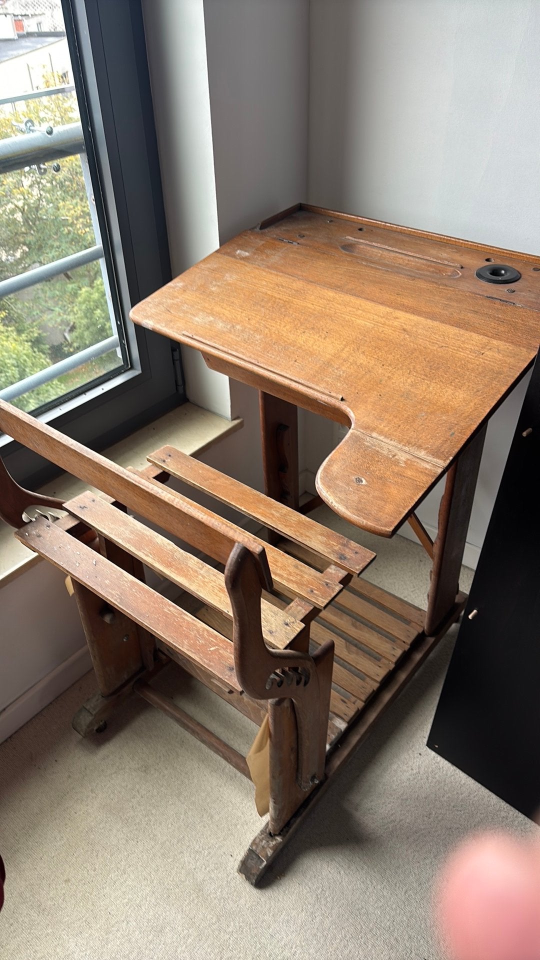 Oude vintage houten schoolbank authentiek retro meubel, Huis en Inrichting, Ophalen, Opbergruimte, Gebruikt, Hout