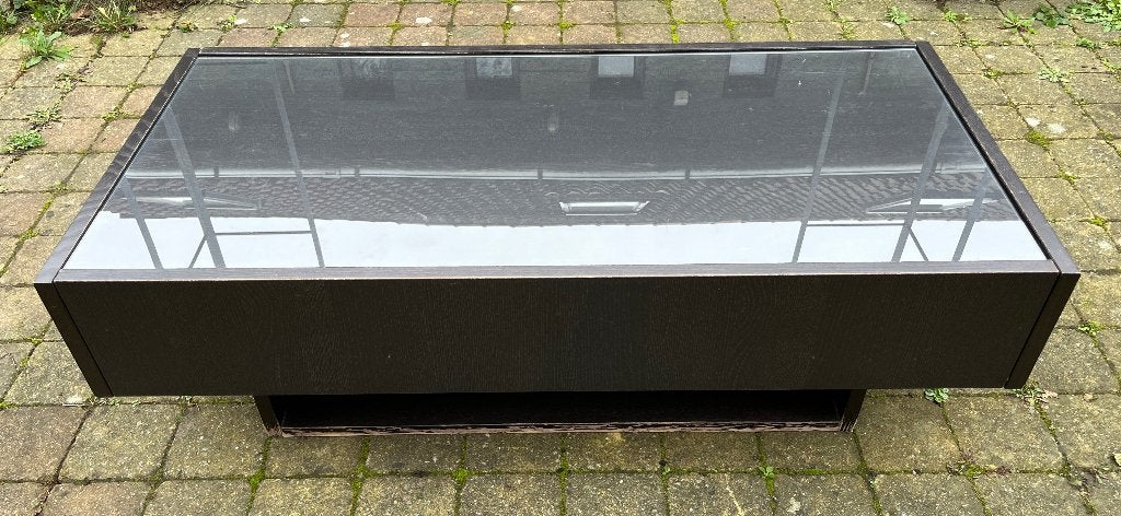 Table basse Ikea Ramvik avec plateau en verre et 2 tiroirs, Maison & Meubles, 100 à 150 cm, Autres essences de bois, Enlèvement
