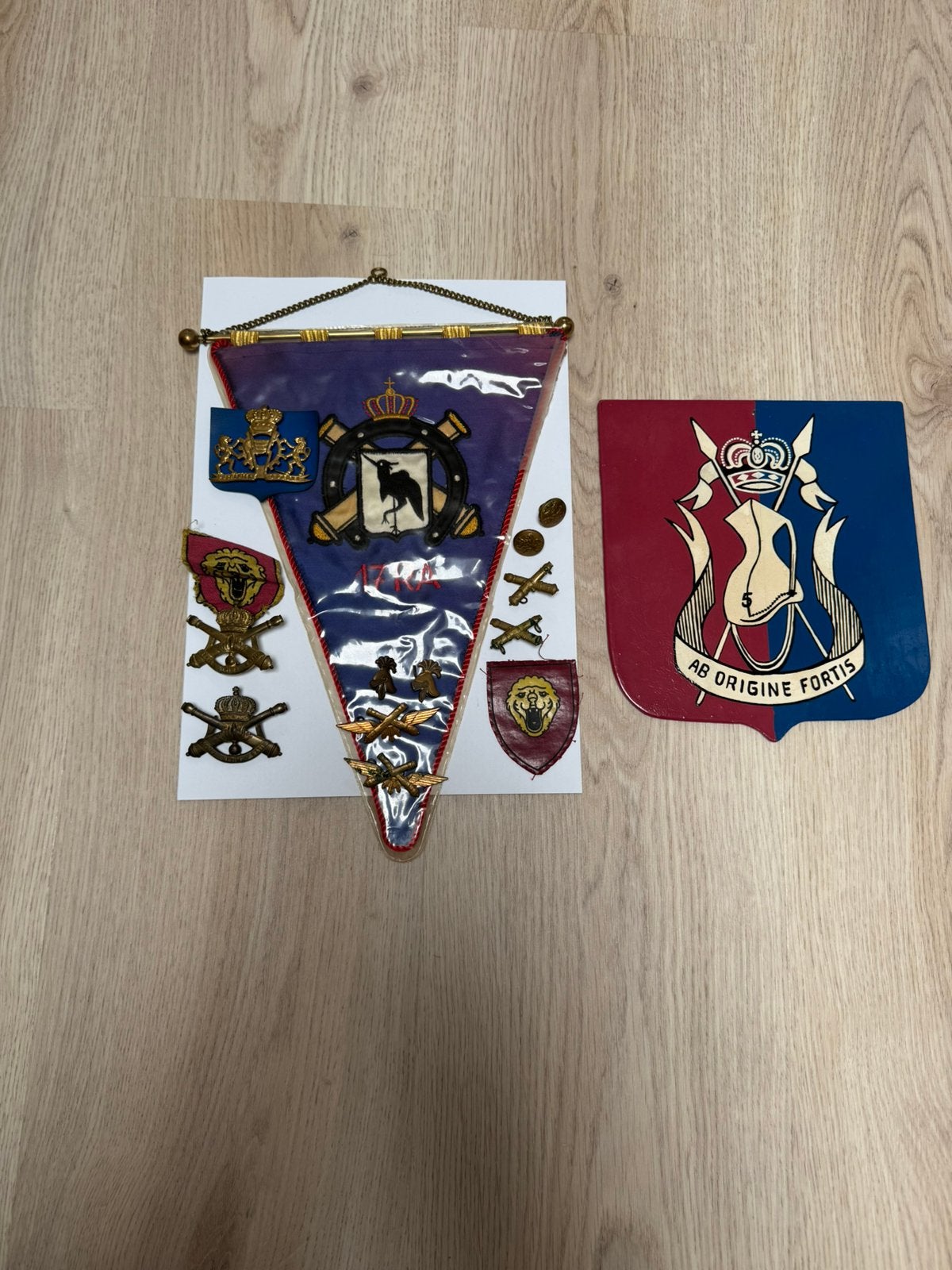 set Belgische legerinsignes, decoratief vaandel en embleem., Ophalen of Verzenden, Landmacht, Vlag of Vaandel