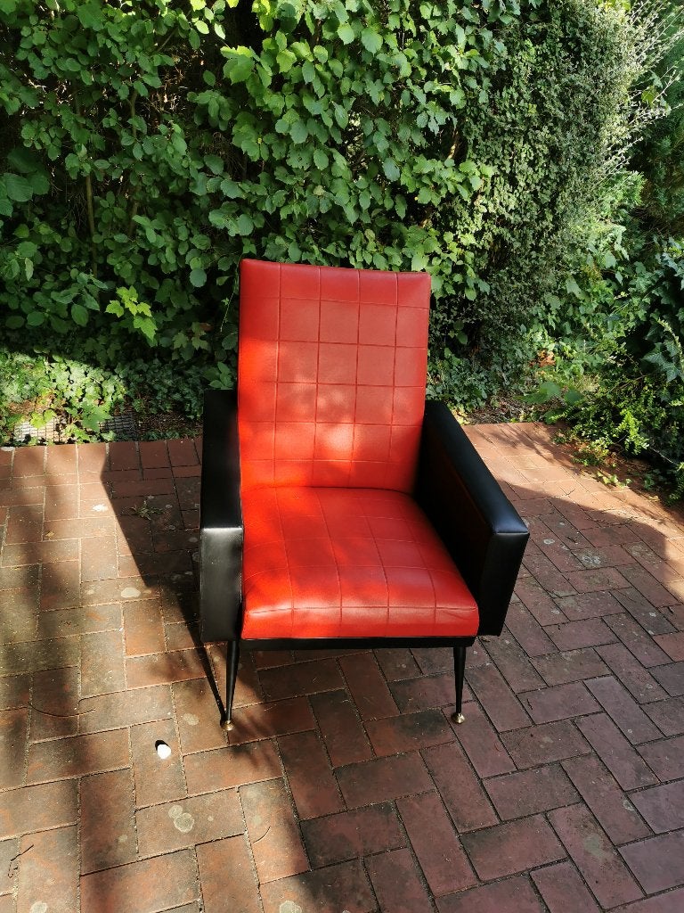 Fauteuil année 50/60 Sky rouge/noir, Maison & Meubles, Moins de 75 cm, Enlèvement, Utilisé, 50 à 75 cm