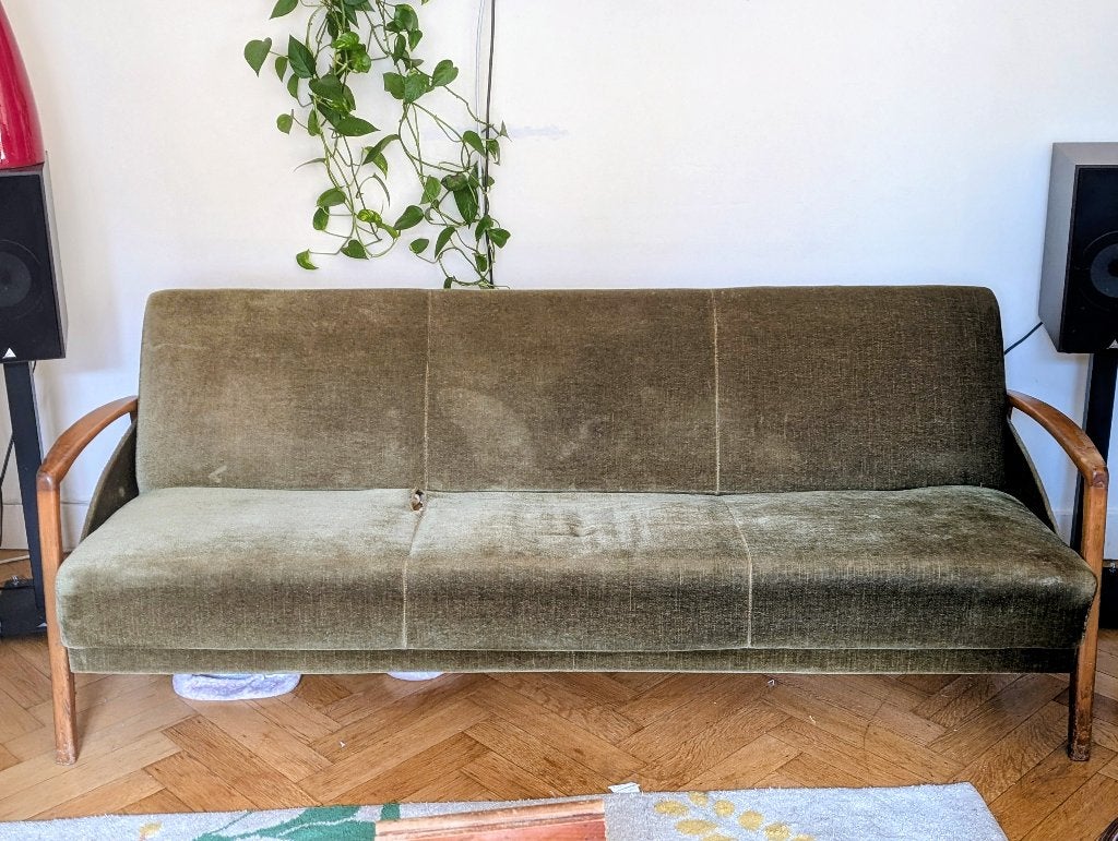 Canapé convertible 70s velours vert bois style scandinave, Ophalen