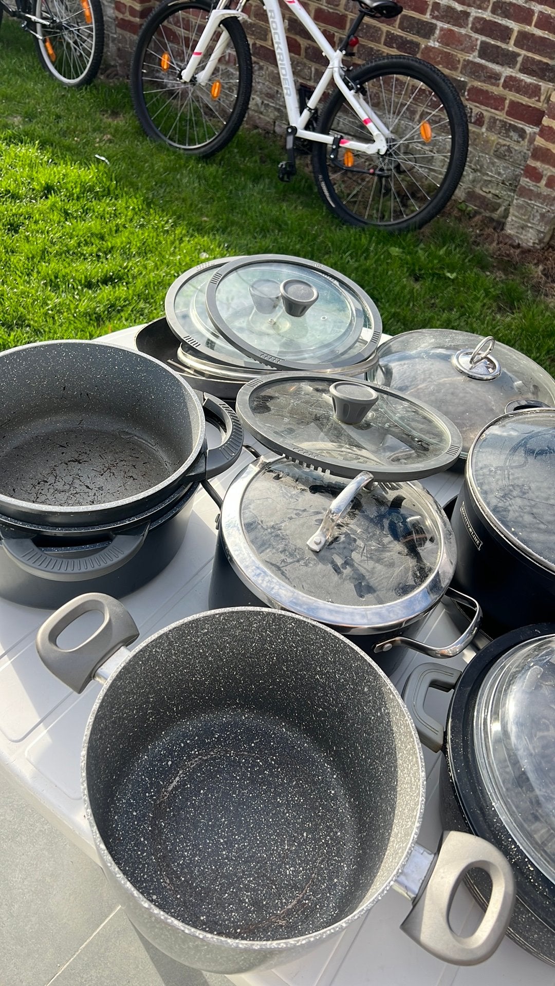 Set potten en pannen, Ophalen, Inox, Gebruikt, Met deksel