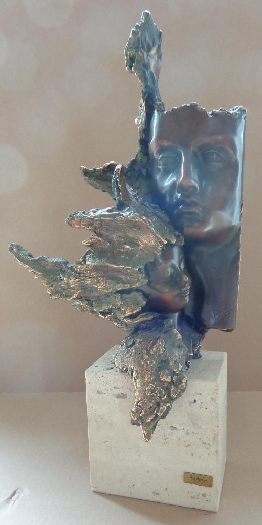 BORGHESE / MOEDERSCHAP / SCULPTUUR BRONS / H=47cm / SIG, Statue, Patiné, Brons, Enlèvement