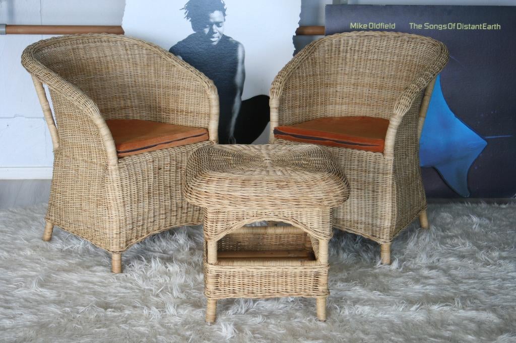 Prachtige vintage rotan set, Huis en Inrichting, Stoelen, Ophalen, Gebruikt, Twee, Riet of Rotan