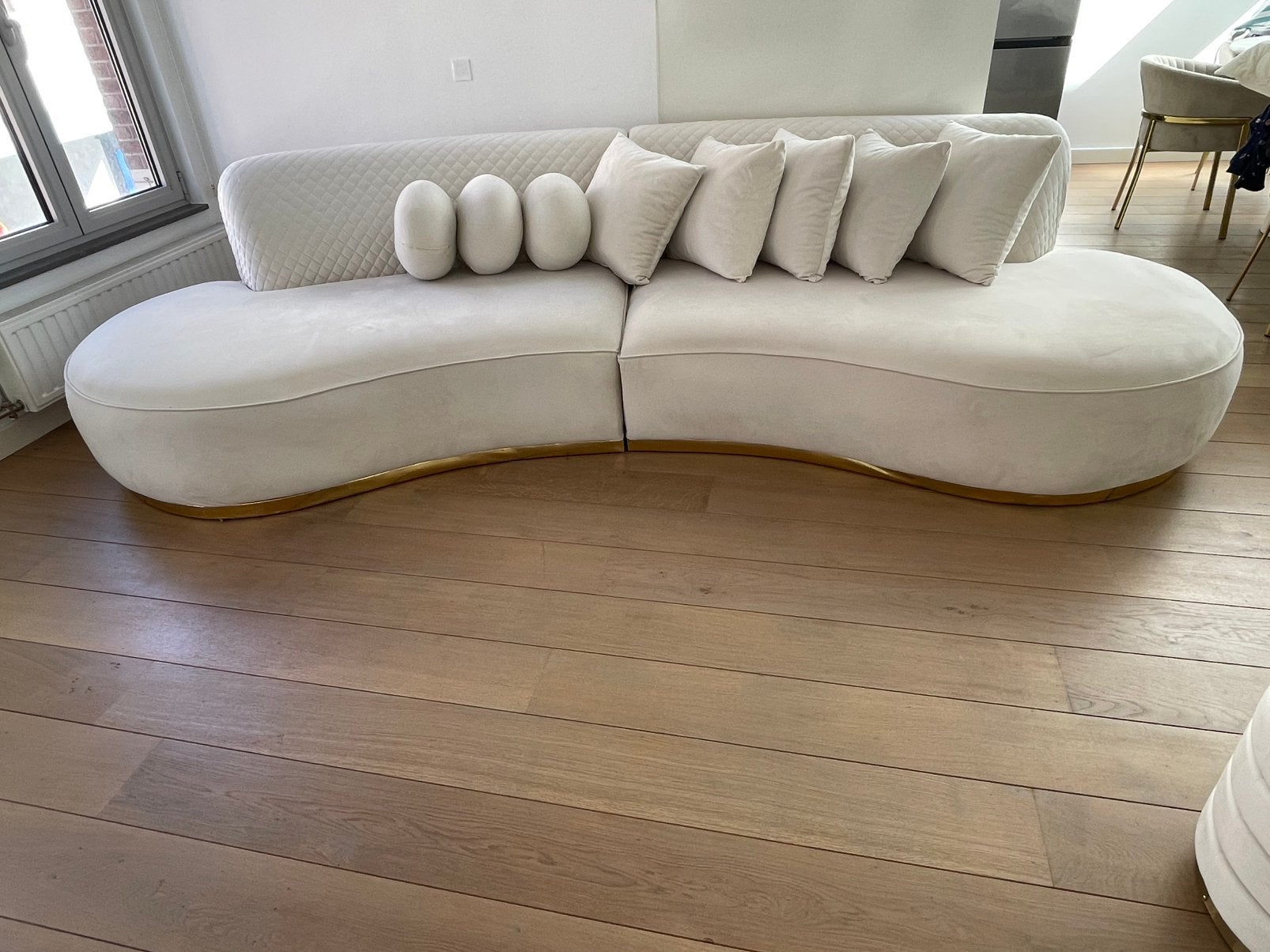 Zetel ovaal rond organisch cremekleur fluweel velvet, Huis en Inrichting, Ophalen, Zo goed als nieuw, Stof