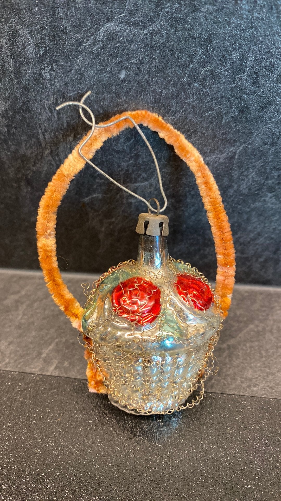 Antieke kerstbal met tinseldraad, Ophalen of Verzenden, Gebruikt