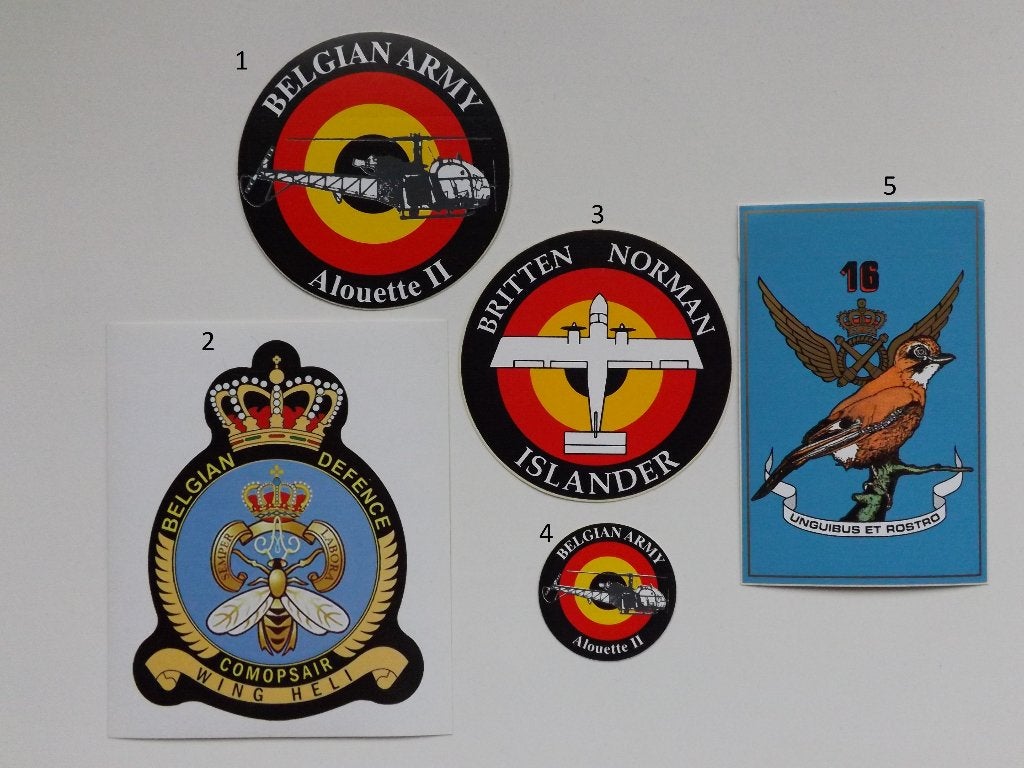Lot 5 autocollants stickers AVIATION militaire armée belge, Enlèvement ou Envoi, Emblème ou Badge