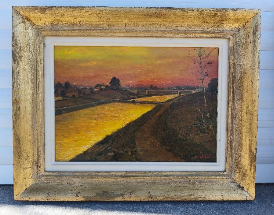 Huile sur panneau paysage signe max legout, Antiquités & Art, Art | Peinture | Classique, Enlèvement ou Envoi, Paysage, Panneau