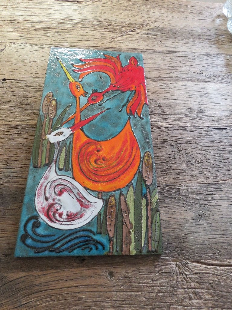 Panneau mural en céramique vintage milieu du siècle, oiseaux, Enlèvement ou Envoi