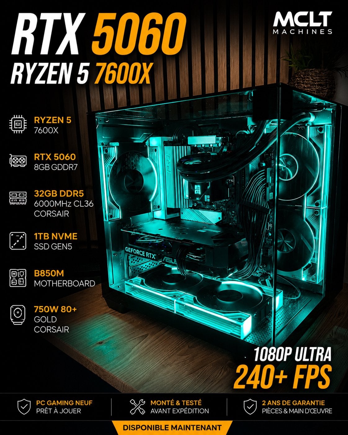 PC GAMING HAUTE PERFORMANCE – RTX 5060 / Ryzen 5 7600X, Ophalen, 32 GB, Virtual Reality, Nieuw
