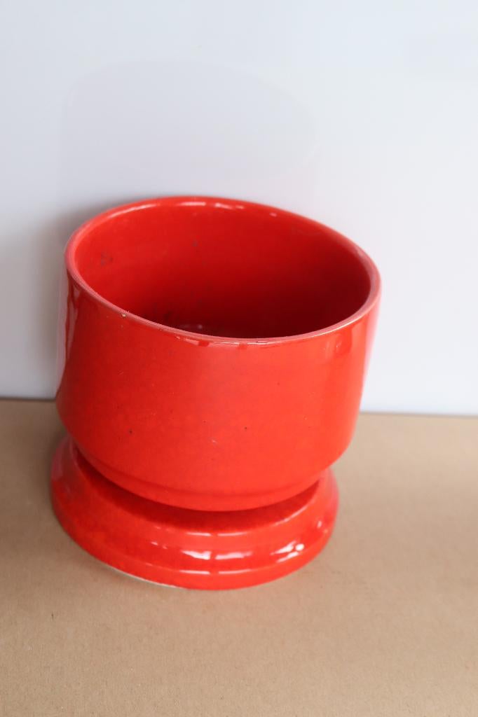 Retro oranje-rode bloempot, Ophalen, Gebruikt, Rond, Binnen