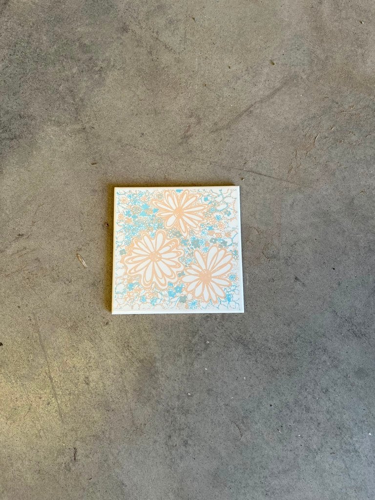 Vintage Italiaanse Ragno wandtegels– turquoise/beige bloemen, Bricolage & Construction, Dalles & Carrelages, Carrelage mural, Moins de 20 cm