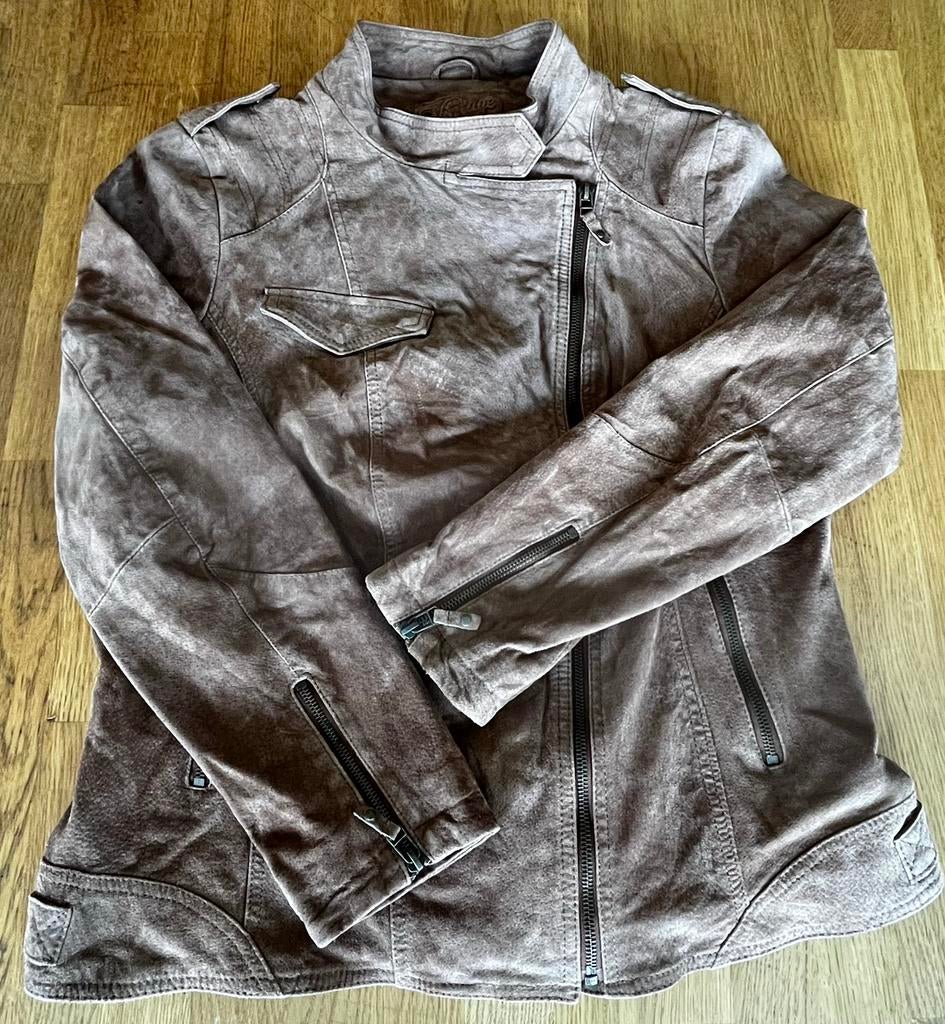 Yjessica (C&A) vintage bruine leren jas — Maat 46, Kleding | Dames, Jassen | Zomer, Gedragen, Maat 46/48 (XL) of groter, Beige