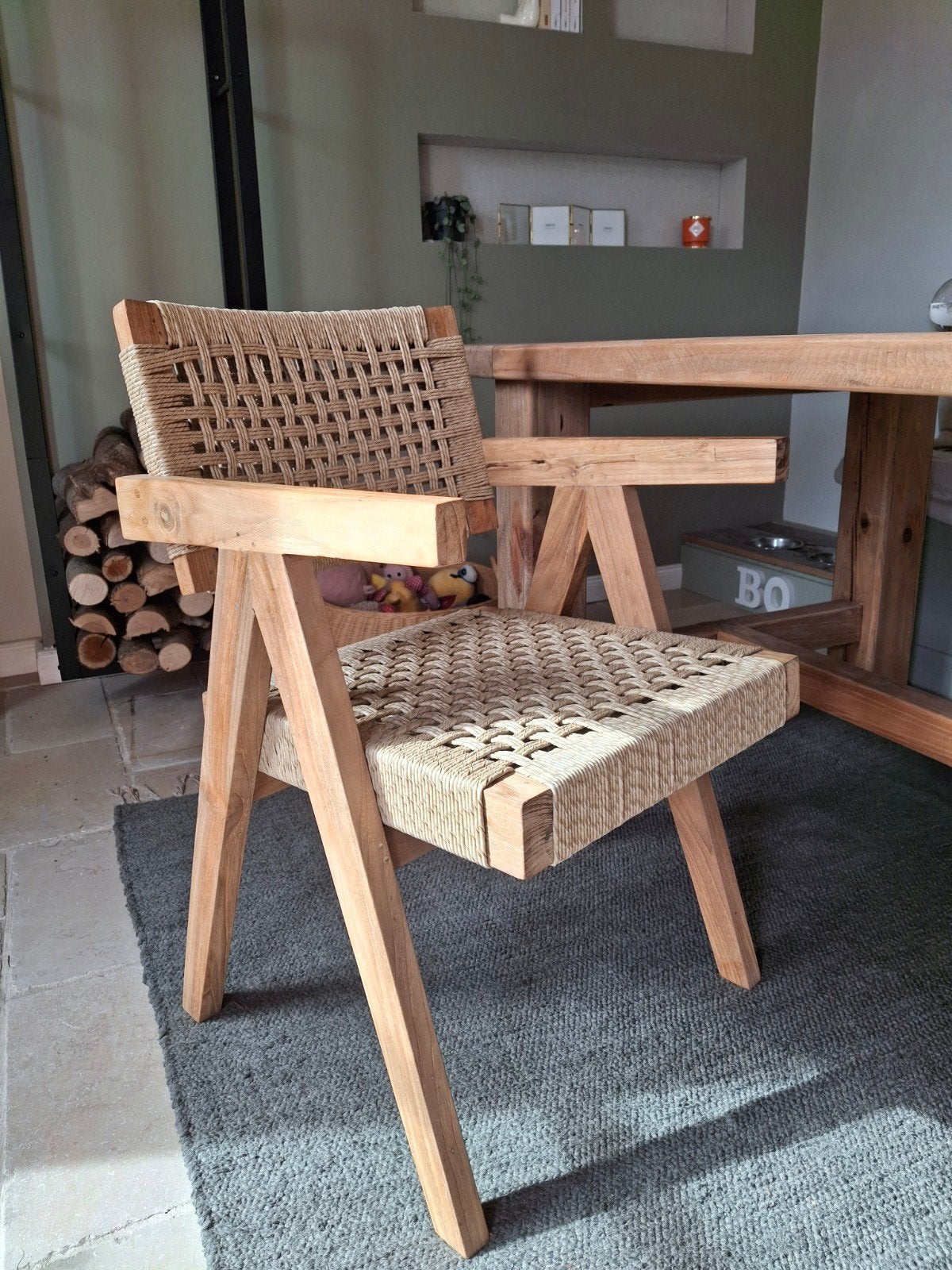 Magnifique chaise en teck et cordage (double), Maison & Meubles, Enlèvement, Neuf, Bois, Une