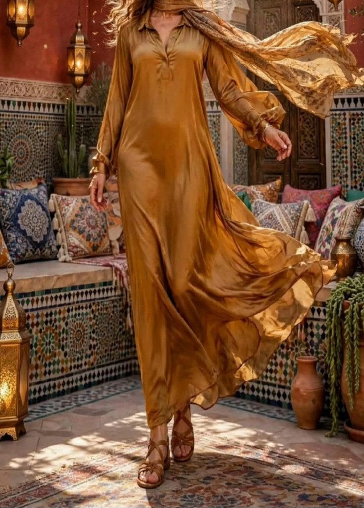Kaftan Maxi Dress Shine Satin Abaya - Bronze jurk nieuw, Maat 38/40 (M), Verzenden, Nieuw, Shine Satin Abaya Bronze