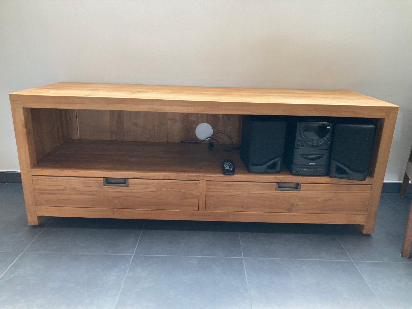 TV meubel hout met 2 lades, Huis en Inrichting, Kasten |Televisiemeubels, Ophalen, Gebruikt