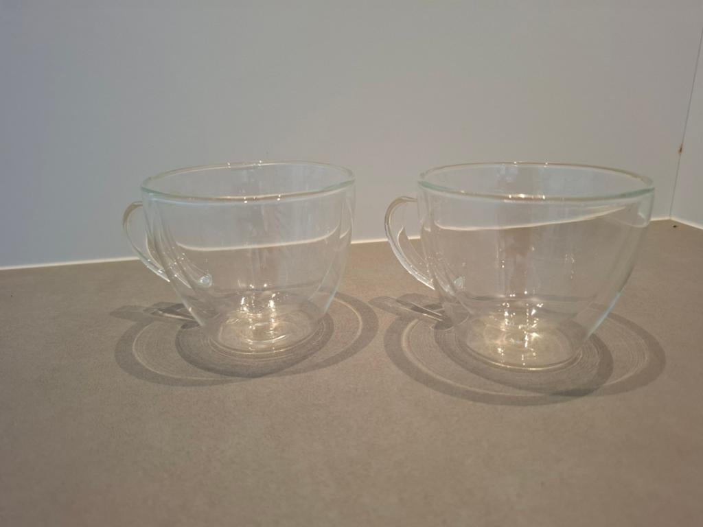 2x Glazen koffietas met dubbele bodem, Huis en Inrichting, Keuken | Servies, Ophalen, Effen, Kop(pen) en/of Schotel(s), Glas