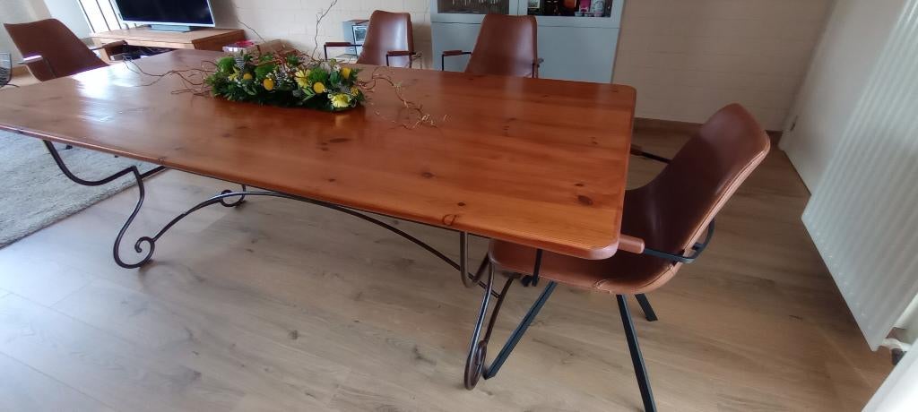 Tafel massief grenen blad, Huis en Inrichting, Ophalen, 200 cm of meer, 50 tot 100 cm, Zo goed als nieuw