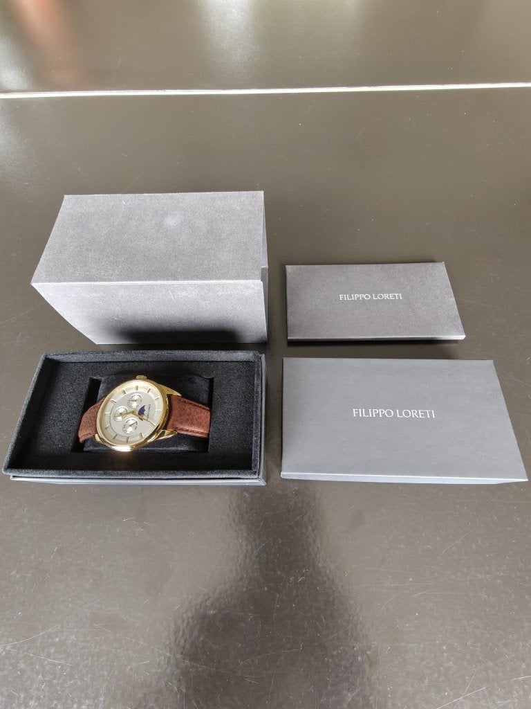 Herenhorloge FILIPPO LORETI "Venice Moonphase Gold", Autres marques, Enlèvement ou Envoi, Cuir, Acier