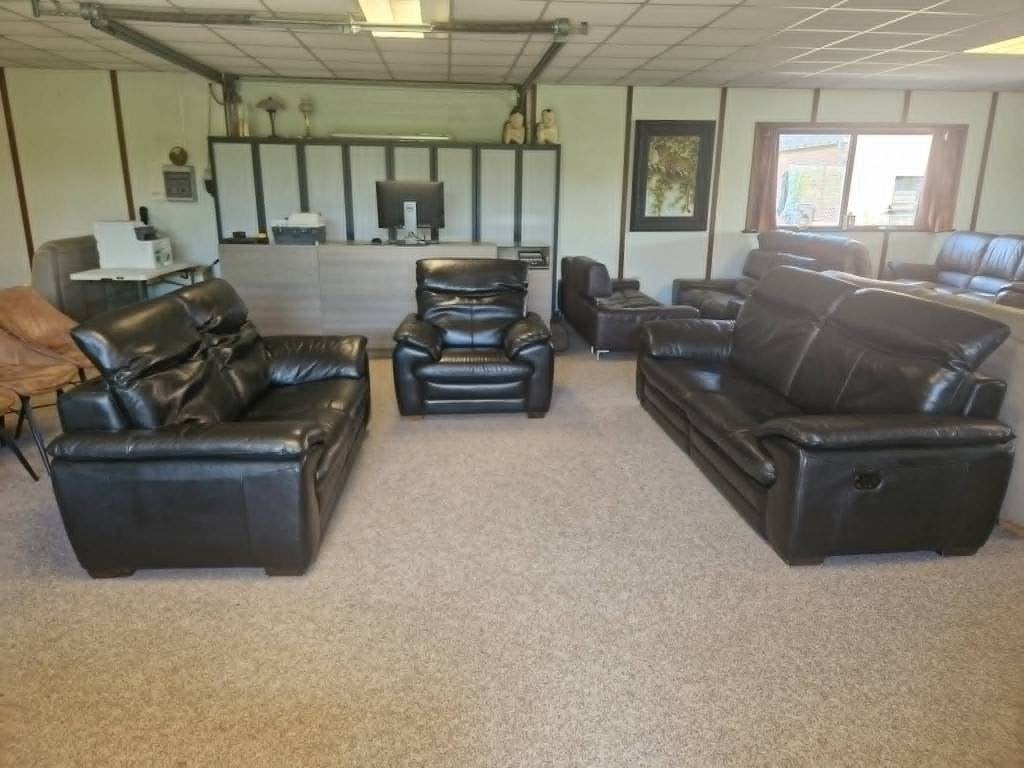 ZWARTE BUFFELLEDEREN SALON MET RELAXEN 3+2+1 ZIT, Ophalen, Gebruikt, Leer