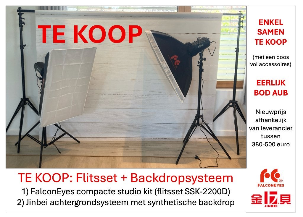 Flitsset & Backdropsysteem, Ophalen, Gebruikt, Falcon Eyes, Inclusief draagtas