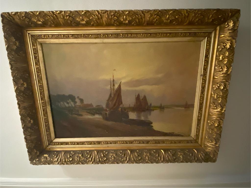 Groot schilderij oude haven Nieuwpoort, Antiek en Kunst, Ophalen