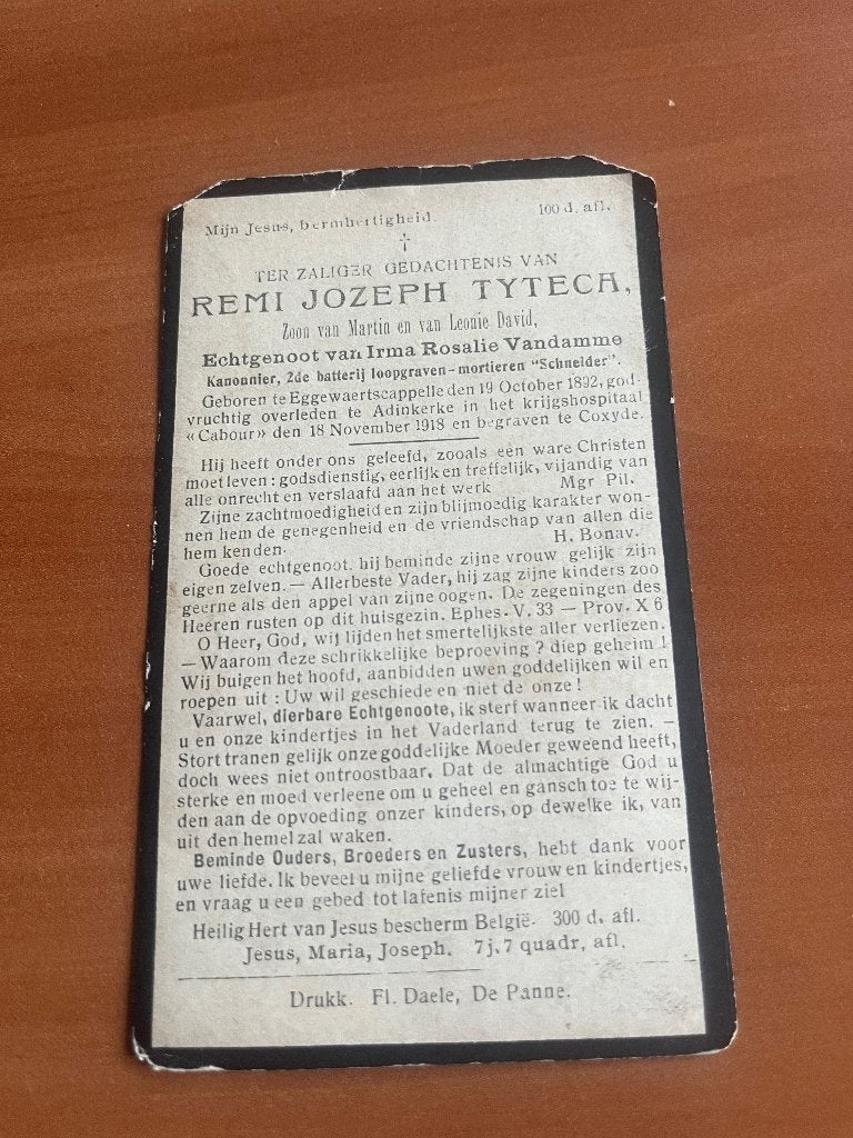 R. Tyteca  Eggewaertscappelle 1892 + hospitaal Cabour 1918, Collections, Envoi, Armée de terre, Autres types
