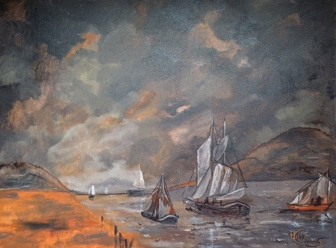 Kunsthandel Gennep - "Sailing Through Tough Times", Ophalen of Verzenden, Gesigneerd, Olieverf