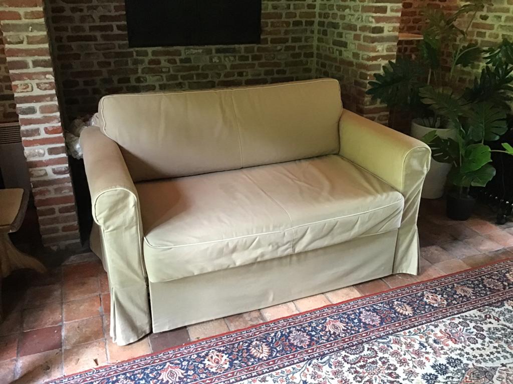 Slaapbank 2 pers, Ophalen, 90 cm, Beige, Tweepersoons