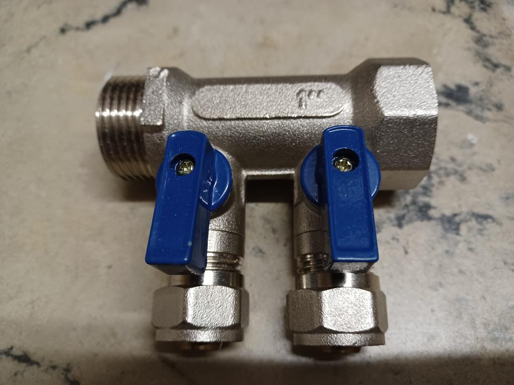 Waterverdeler Belpress  Met Bolkraan MF-1” 2x16 Blauw, Doe-het-zelf en Bouw, Ophalen, Nieuw