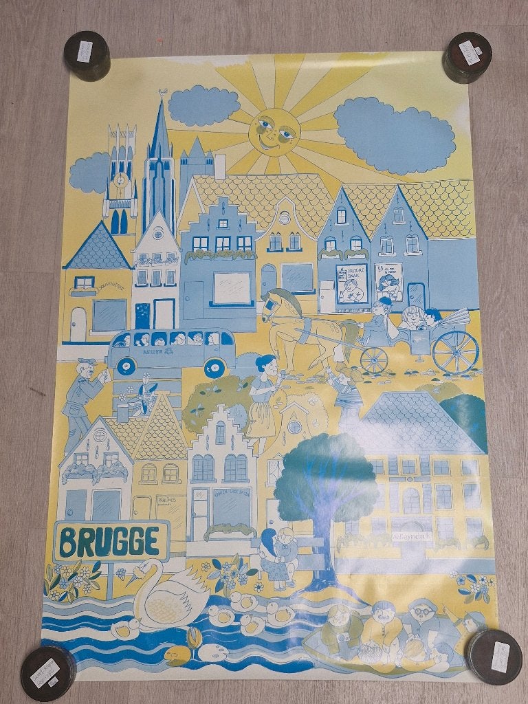 Affiche Brugge illustratie - Walleyndruk - Kristin Pickery, Verzamelen, Posters, Ophalen, A1 t/m A3, Overige onderwerpen, Rechthoekig Staand