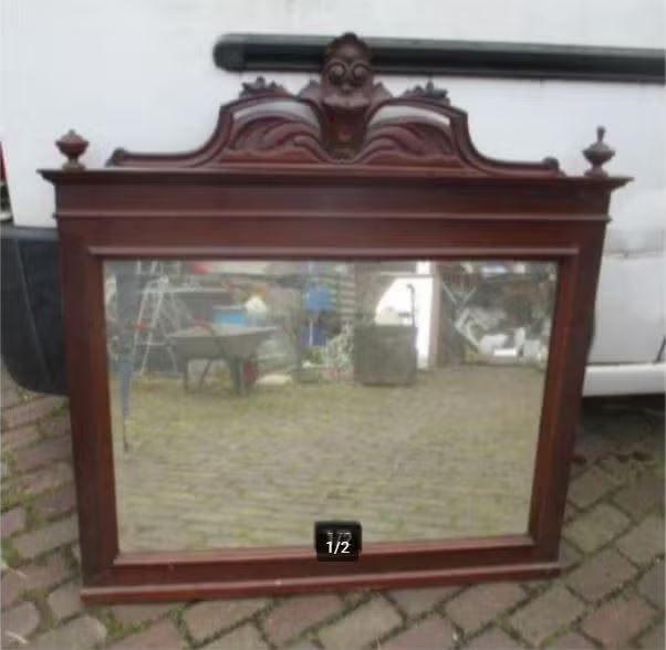 Prachtige Antieke Houten Spiegel - 103x113, Ophalen